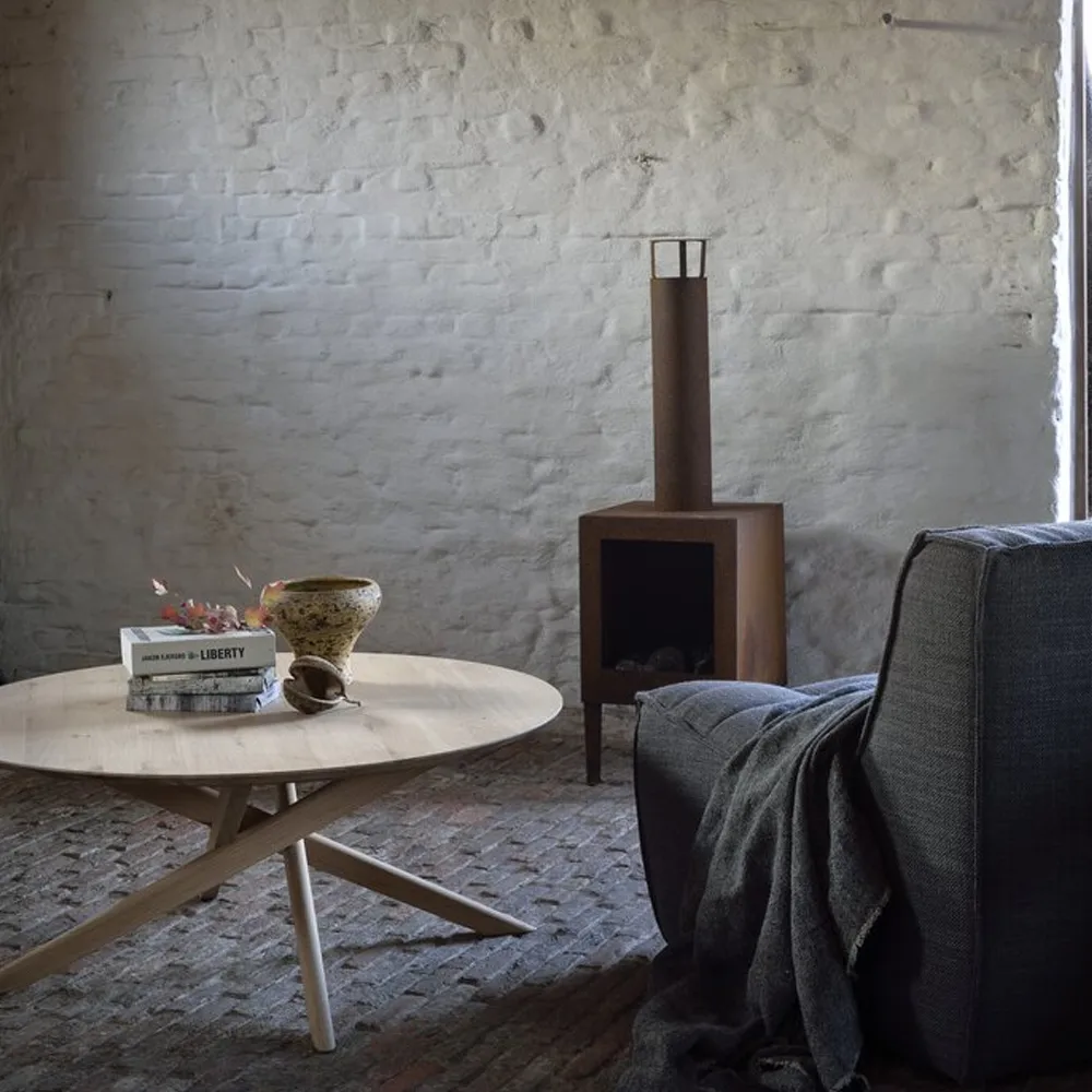 Mikado coffee table Ø100 cm, Oak wax oil round Ethnicraft