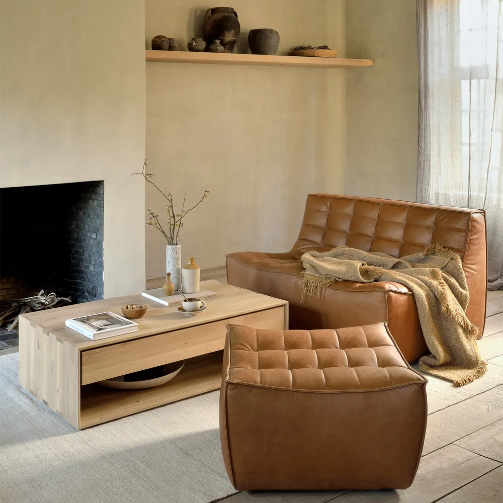 N701 footstool 70x70 cm, Aniline leather brown Ethnicraft