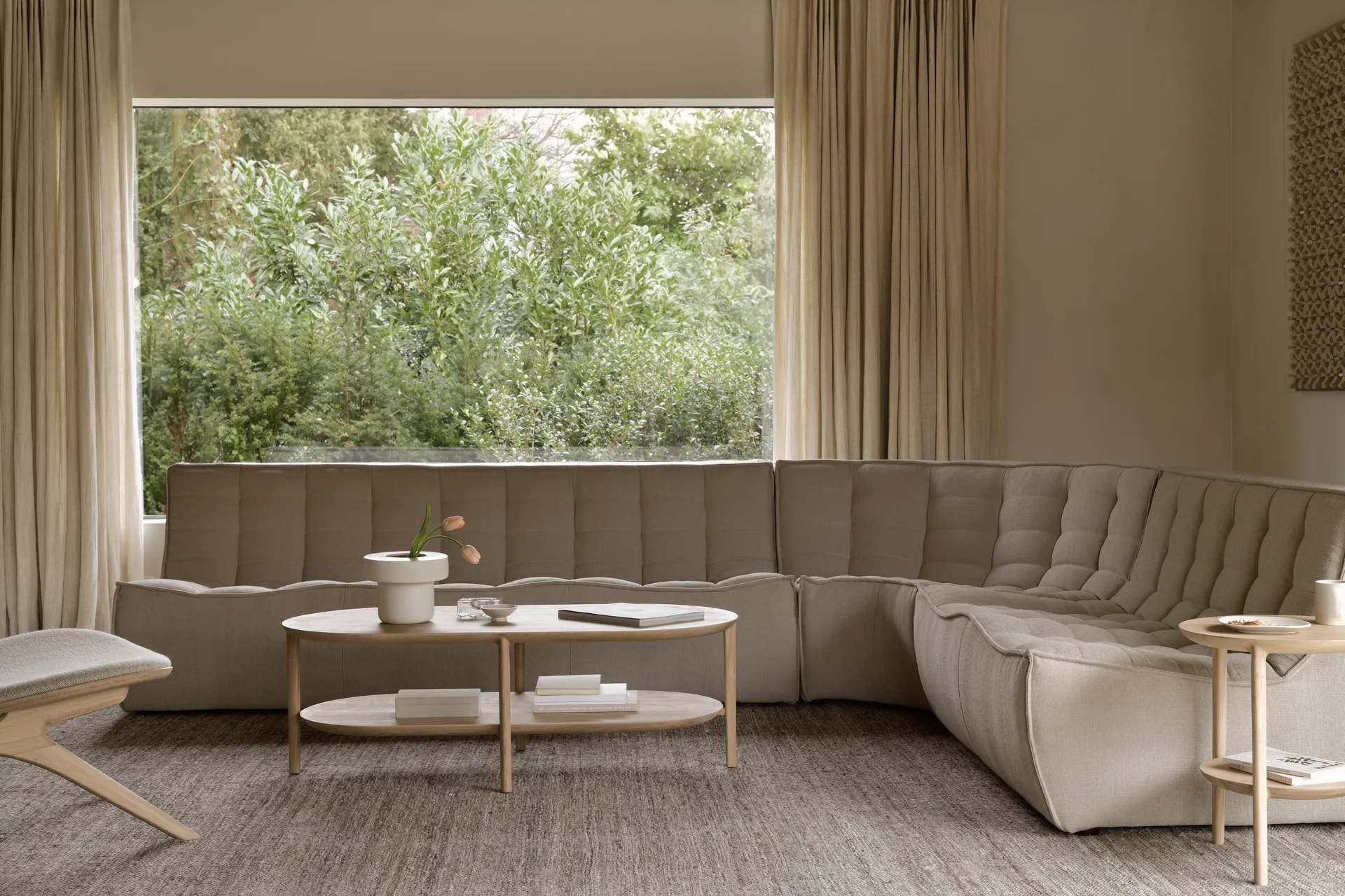 N701 modular corner sofa with rounded corner, fabric Ecru beige, 330x260 cm,  Ethnicraft