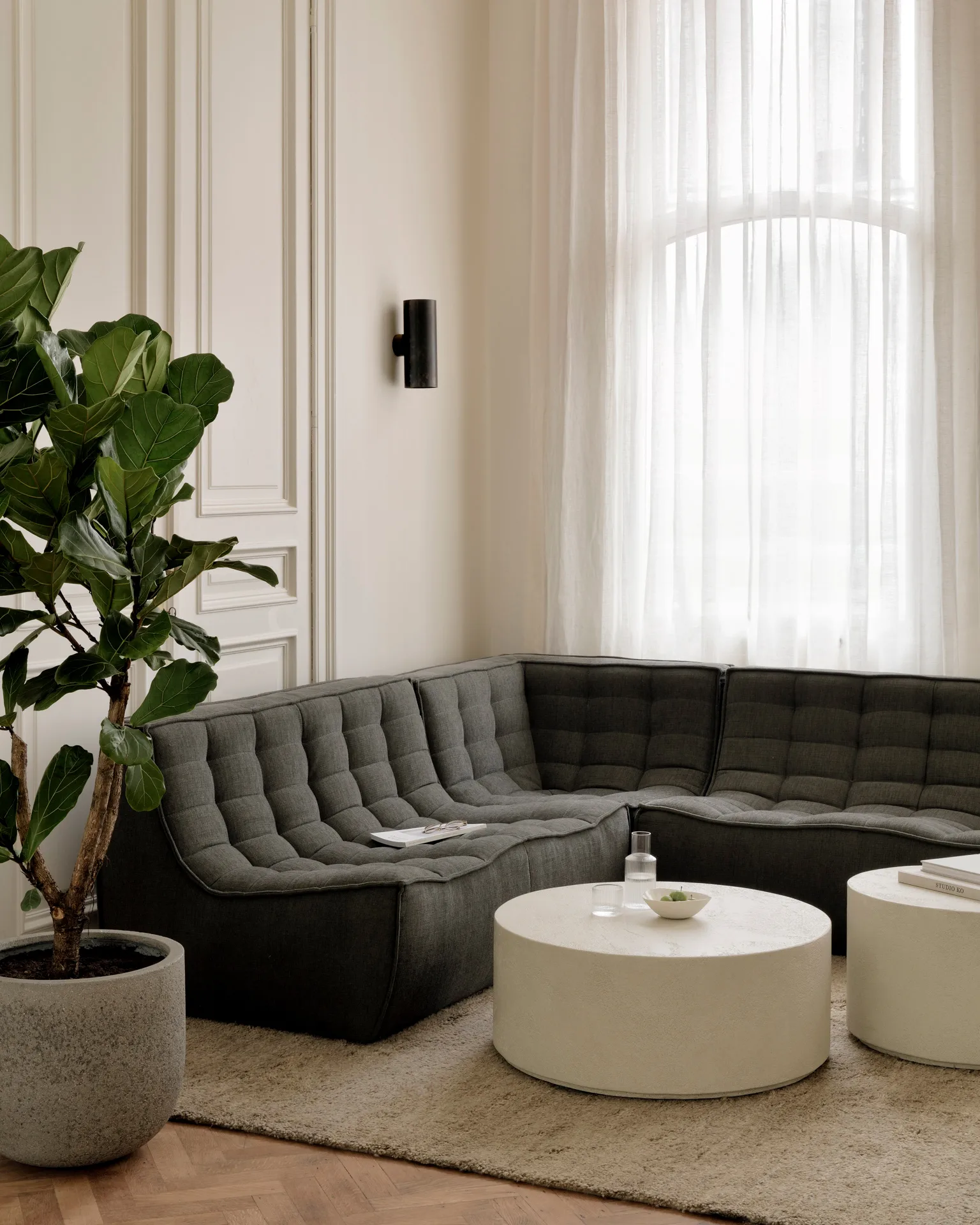 N701 modular corner sofa with rounded corner, fabric Moss Eco, 330x260 cm,  Ethnicraft