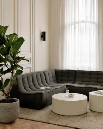 N701 modular corner sofa with straight corner, fabric Moss Eco, 301x231 cm - Ethnicraft