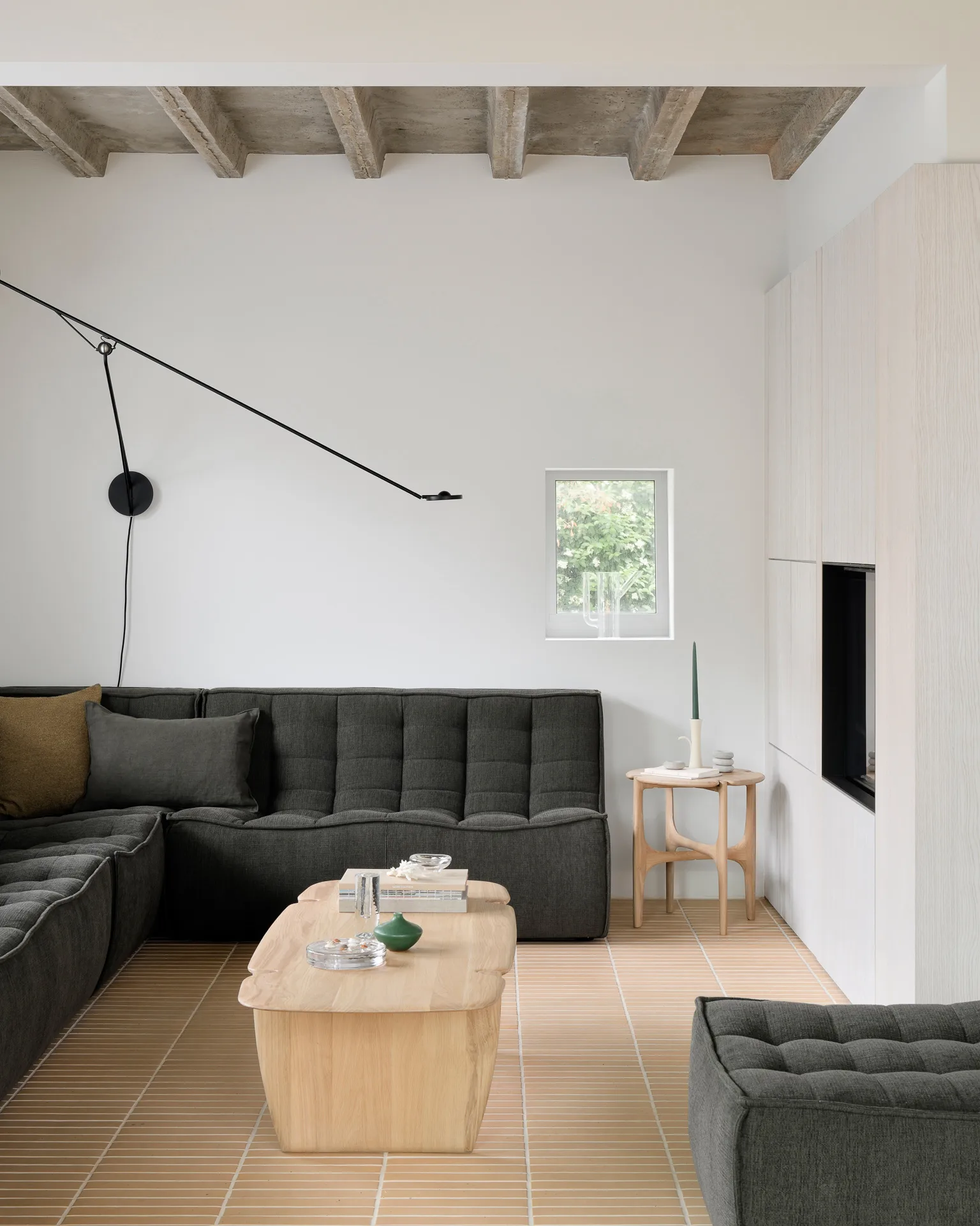 N701 modular corner sofa with straight corner, fabric Moss Eco, 301x231 cm Ethnicraft