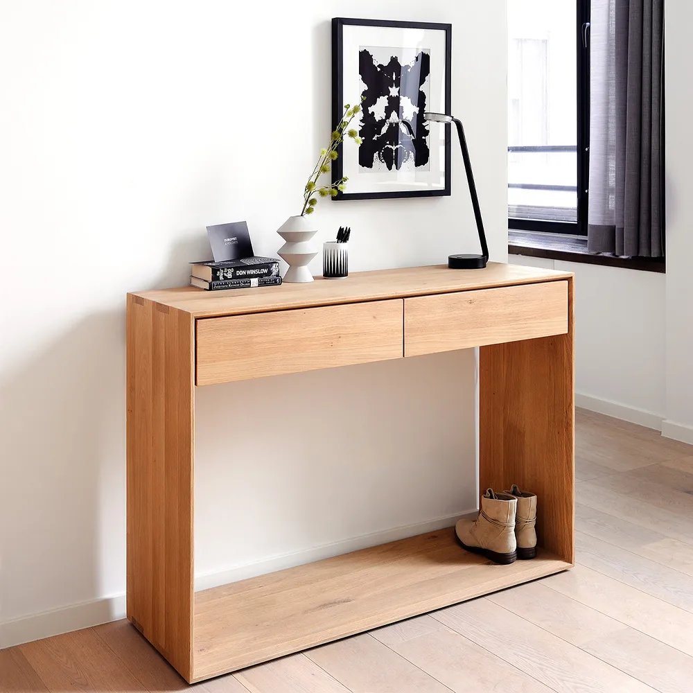 Nordic console table, Lacquered oak two drawers 120x40 cm Ethnicraft