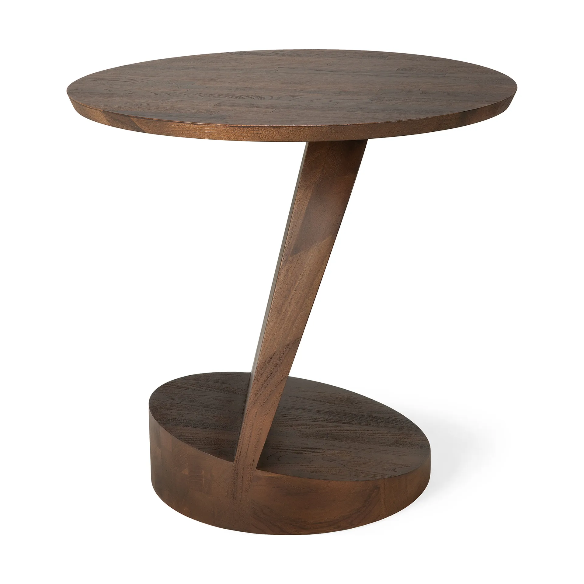 Oblic side table Ø52 cm, Brown stained teak Ethnicraft