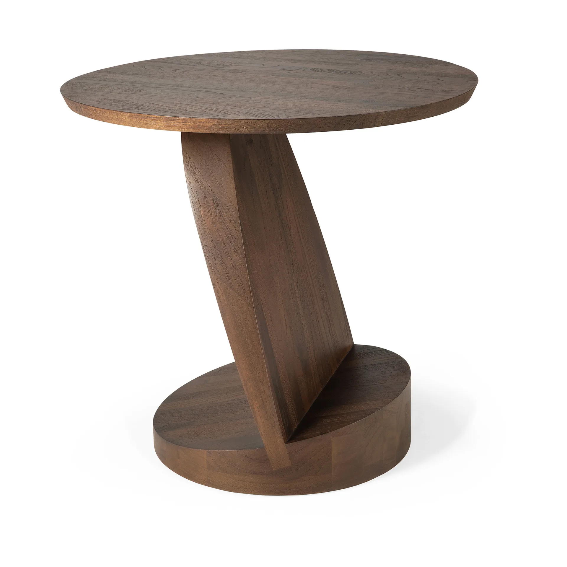 Oblic side table Ø52 cm, Brown stained teak Ethnicraft