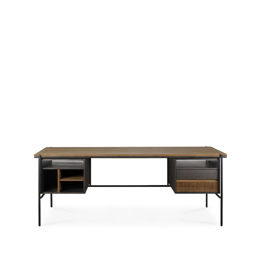 Ethnicraft Oscar desk with drawers Teak-black metal legs