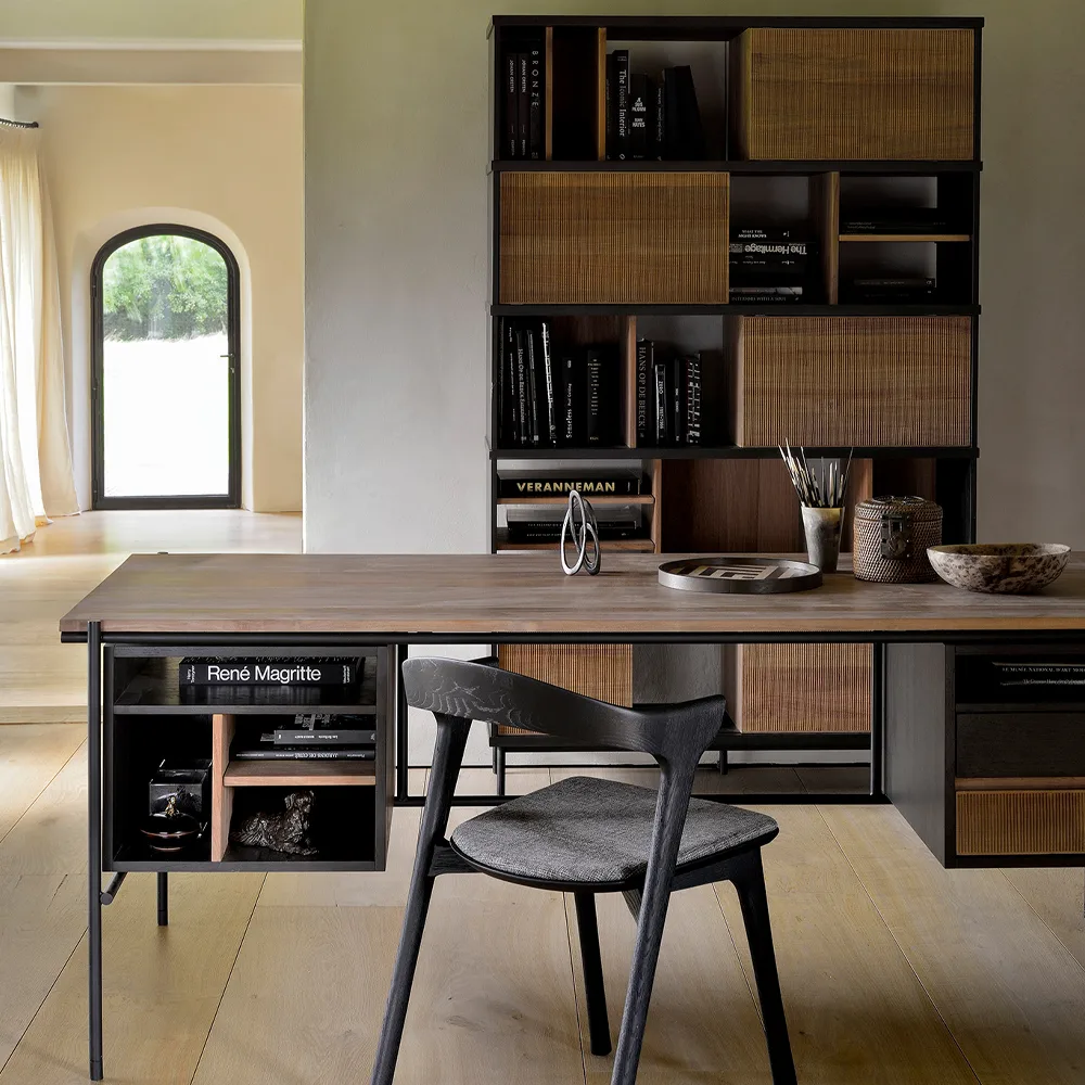 Oscar Rack shelf, Teak-Black 5 doors 120x40 cm Ethnicraft