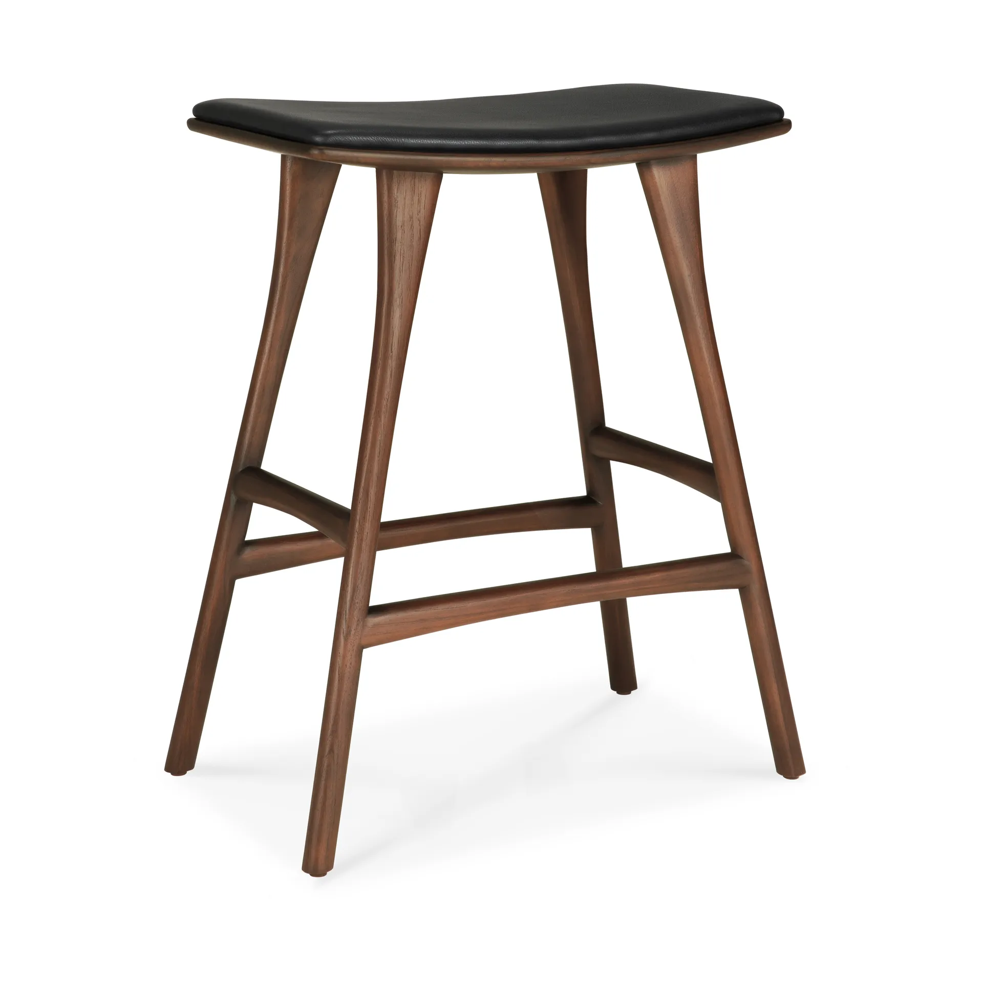 Osso bar stool, Teak-black leather, 65 cm Ethnicraft
