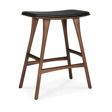 Osso bar stool - Teak-black leather, 65 cm - Ethnicraft