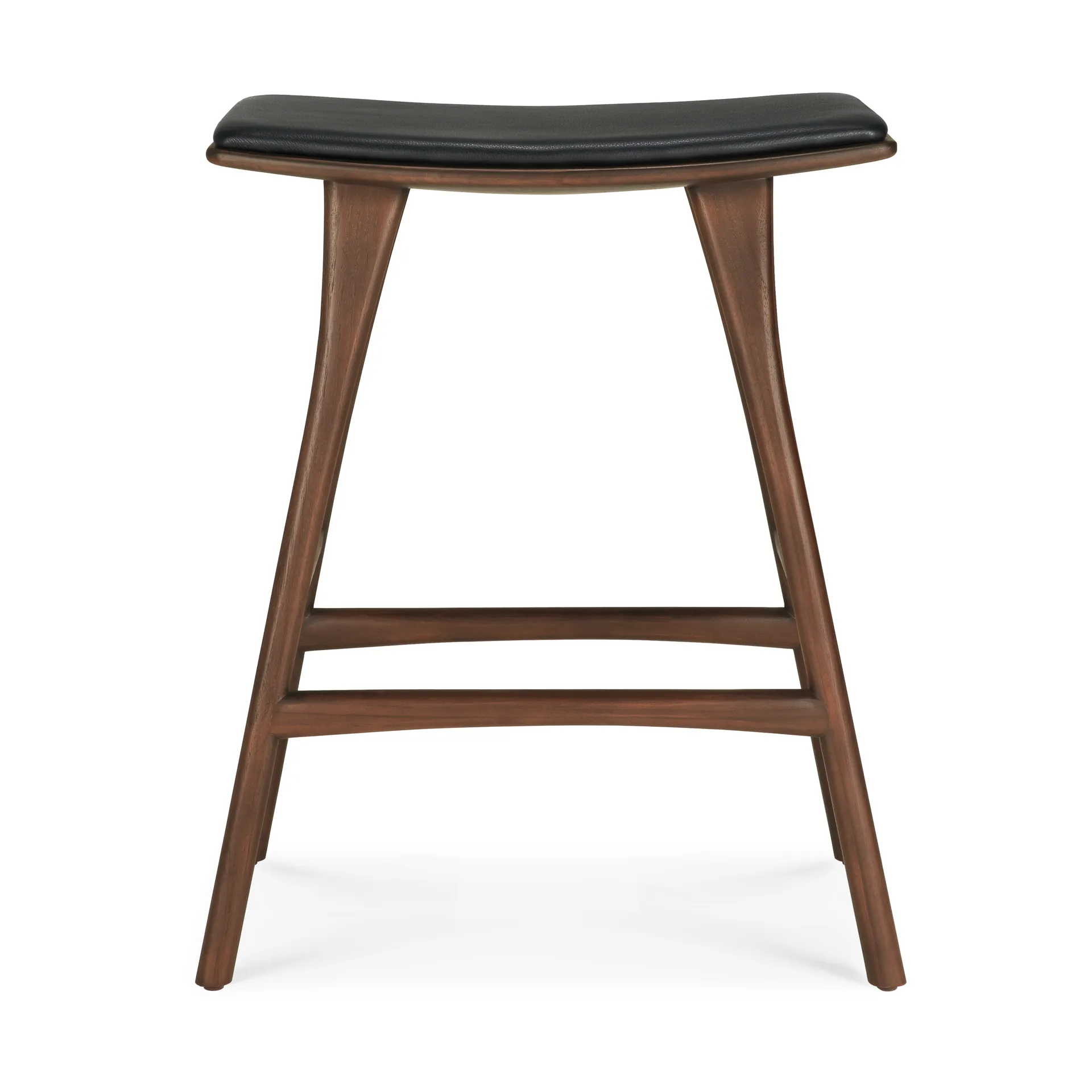Osso bar stool, Teak-black leather, 65 cm Ethnicraft