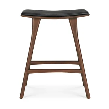 Osso bar stool - Teak-black leather, 65 cm - Ethnicraft