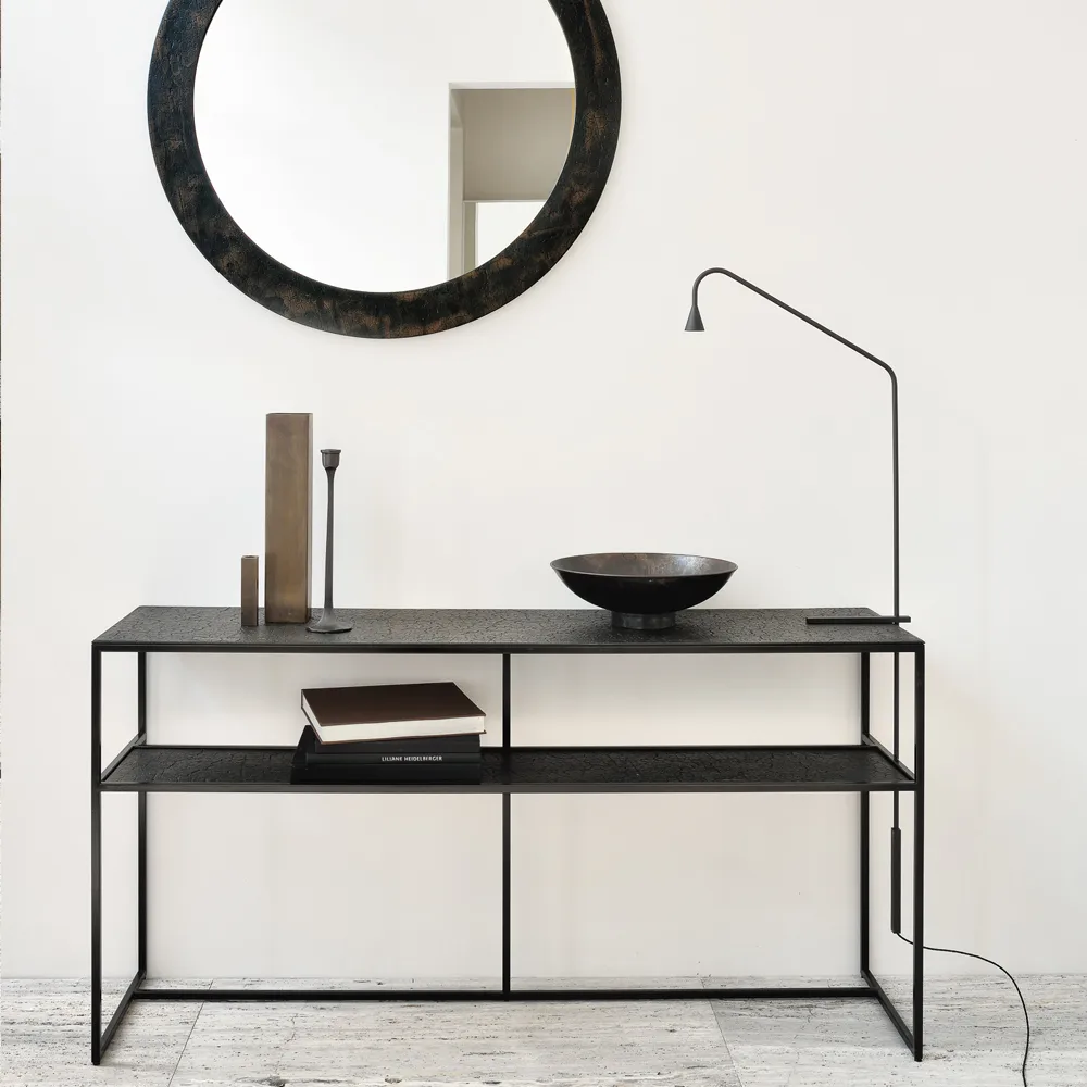 Pentagon console table 75x150 cm, Whisky-Black metal Ethnicraft