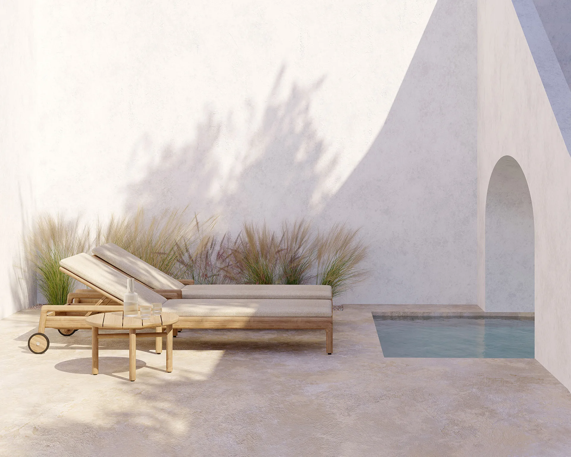 Quatro outdoor coffee table teak, Ø59 cm → Ø59 cm Ethnicraft