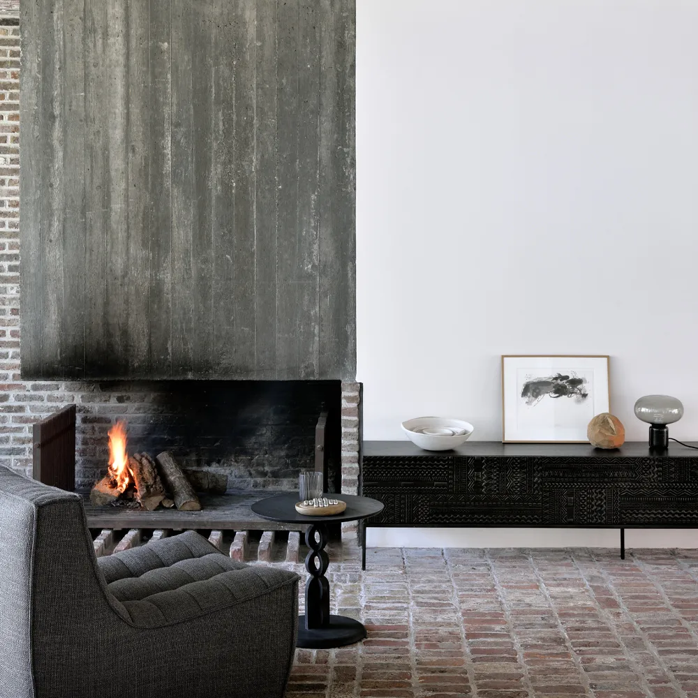 Tabwa media cabinet, Black teak 51x240 cm Ethnicraft