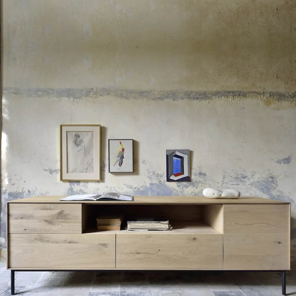 Whitebird media cabinet 180 cm, Oak wax oil-Black metal Ethnicraft