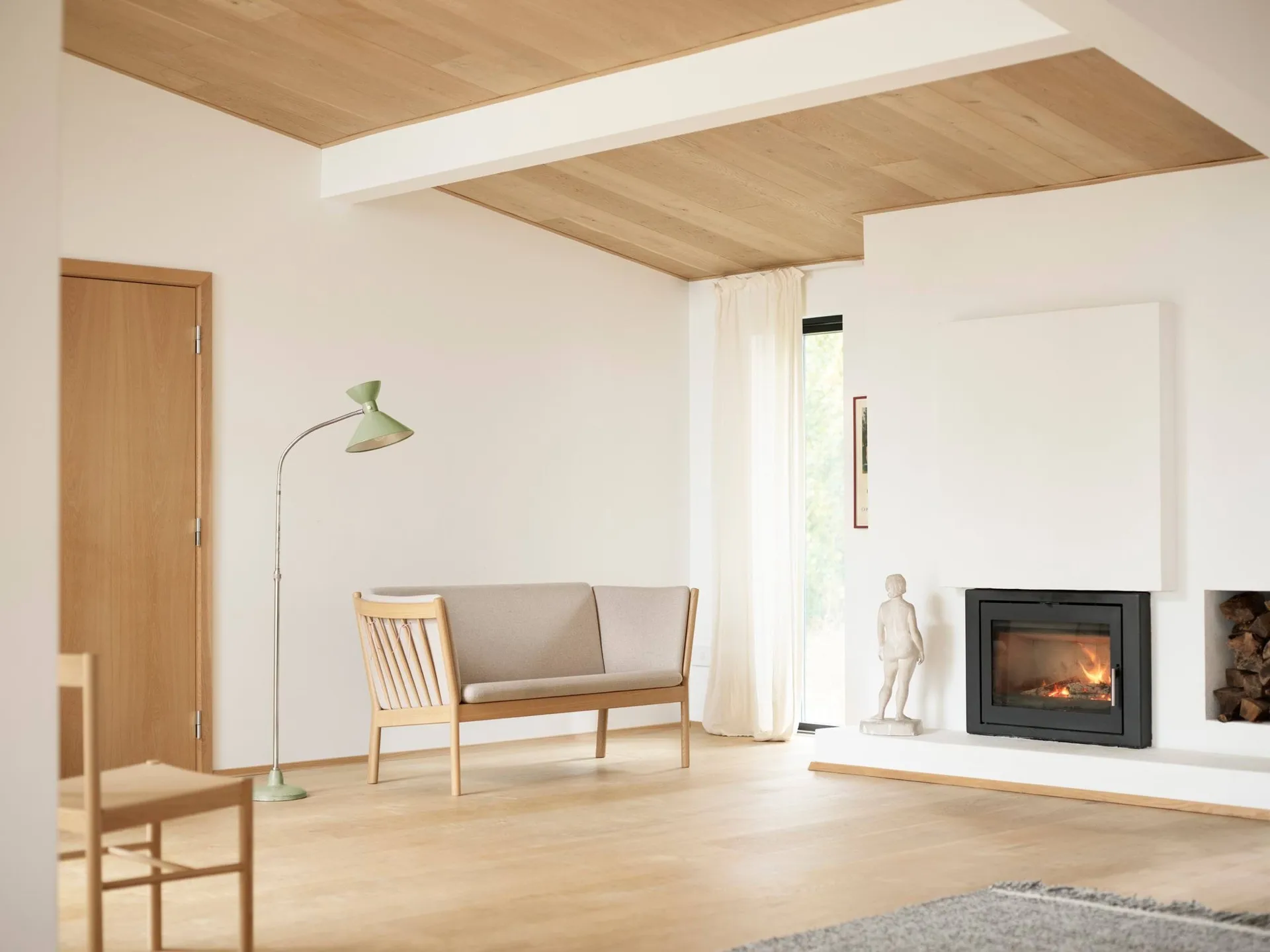 J149 sofa, Fabric dark grey–lacquered oak, 3-seater FDB Møbler