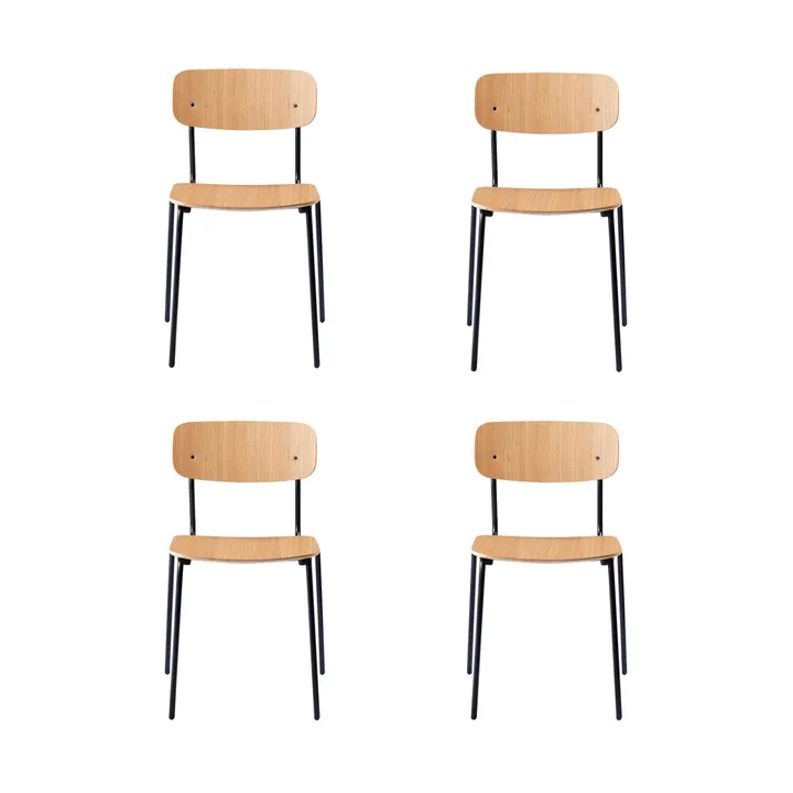 J182 Holmen chair  4-pack - Oak veneer-black legs - FDB Møbler