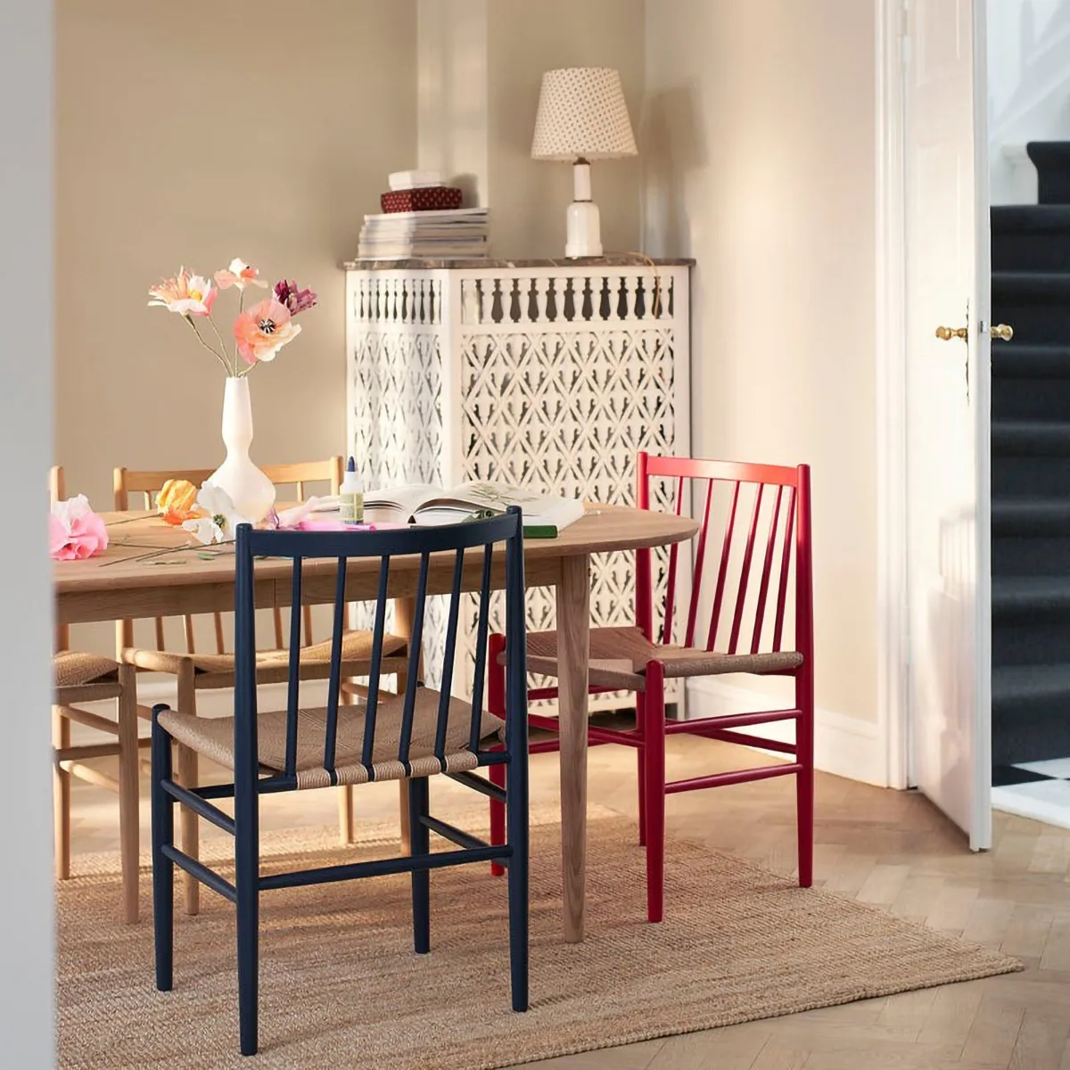 J80 chair, Steel blue beech-paper cord FDB Møbler