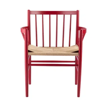 J81 chair with arms - Ruby red beech-paper cord - FDB Møbler