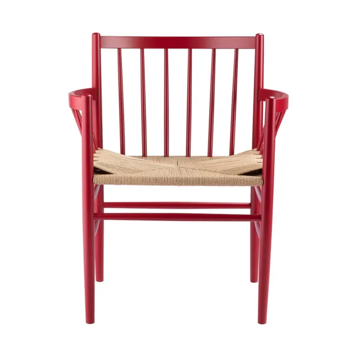 J81 chair with arms - Ruby red beech-paper cord - FDB Møbler
