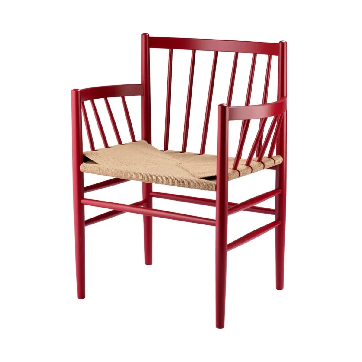 J81 chair with arms, Ruby red beech-paper cord FDB Møbler