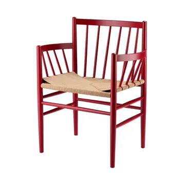 J81 chair with arms - Ruby red beech-paper cord - FDB Møbler