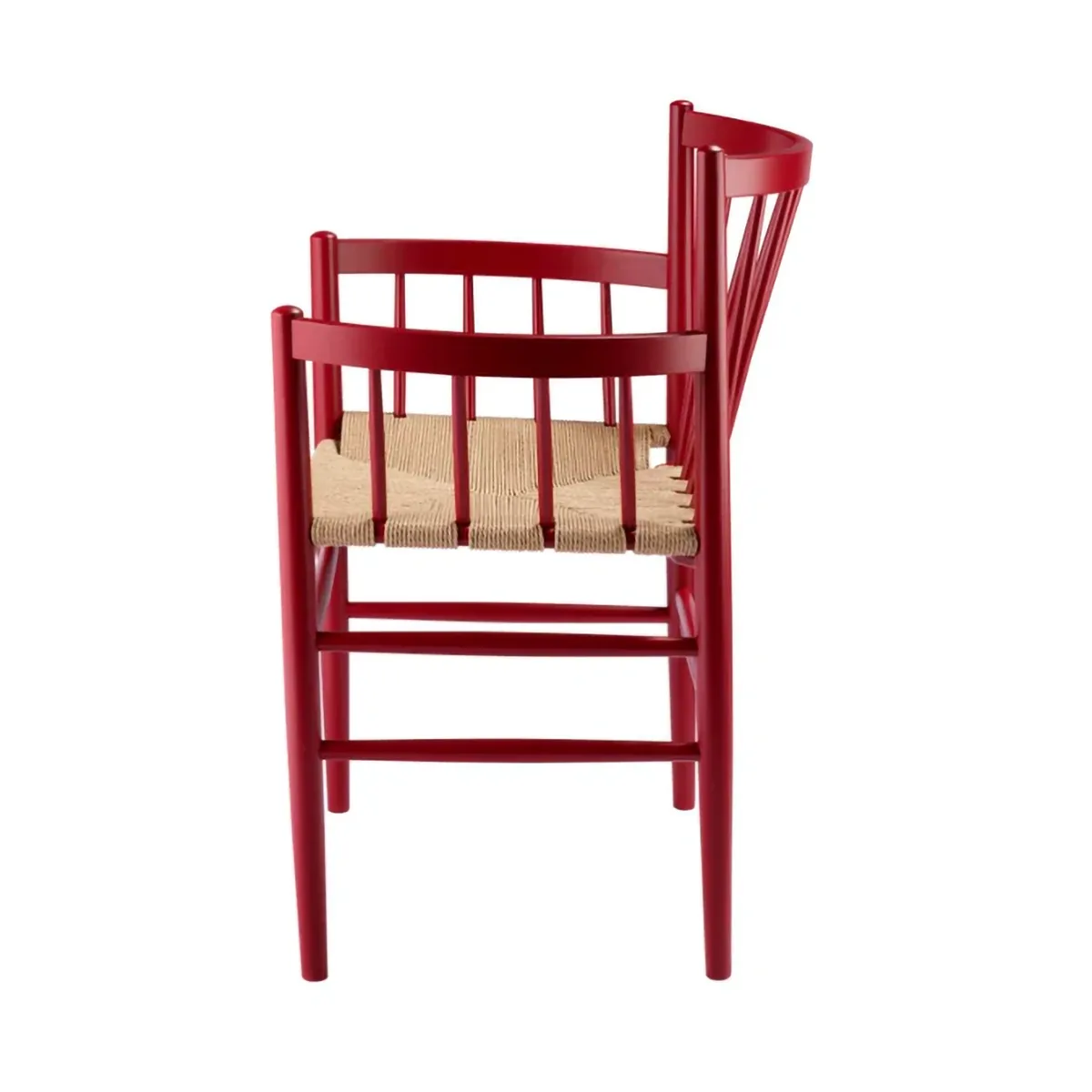 J81 chair with arms, Ruby red beech-paper cord FDB Møbler