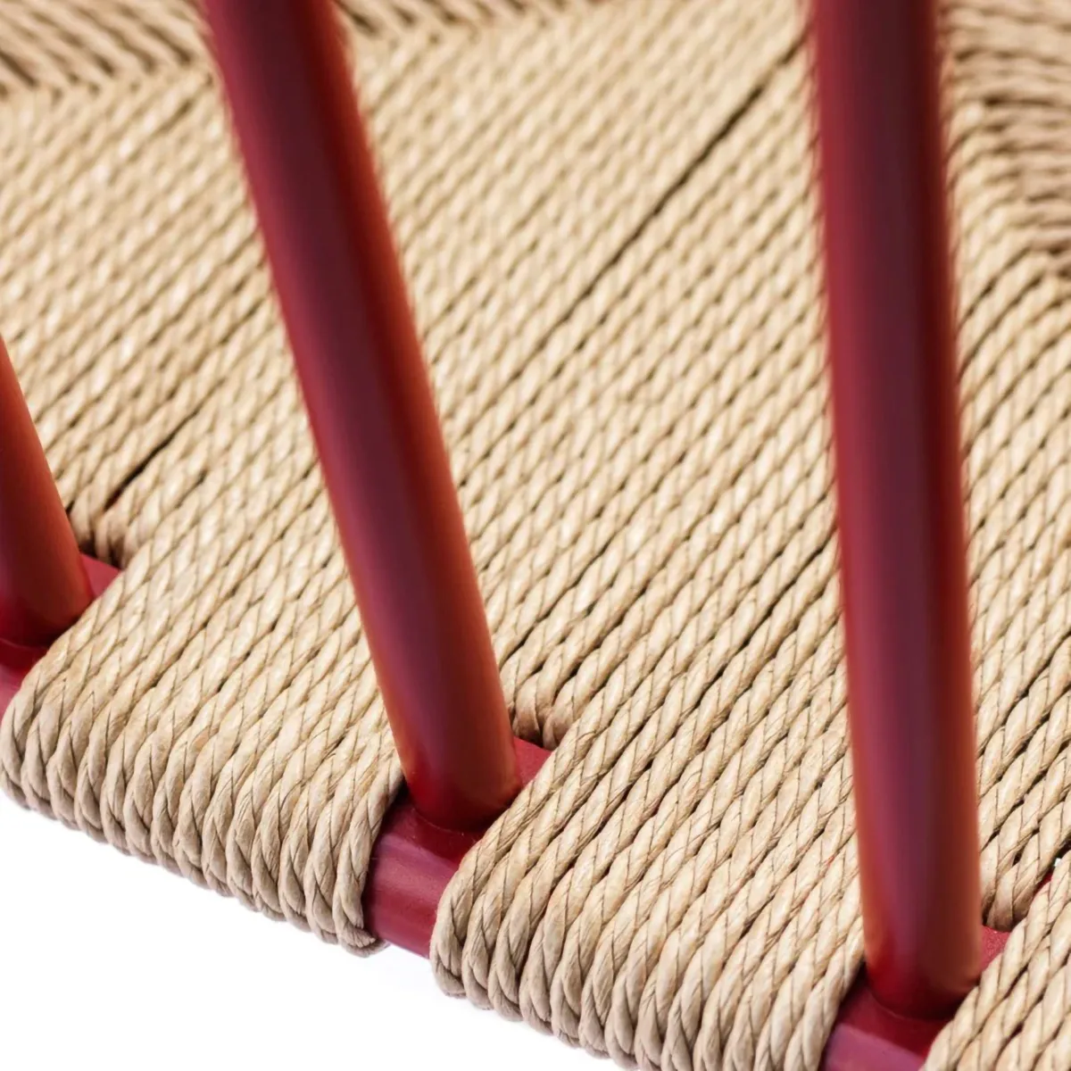 J81 chair with arms, Ruby red beech-paper cord FDB Møbler