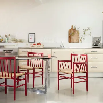 J81 chair with arms - Ruby red beech-paper cord - FDB Møbler