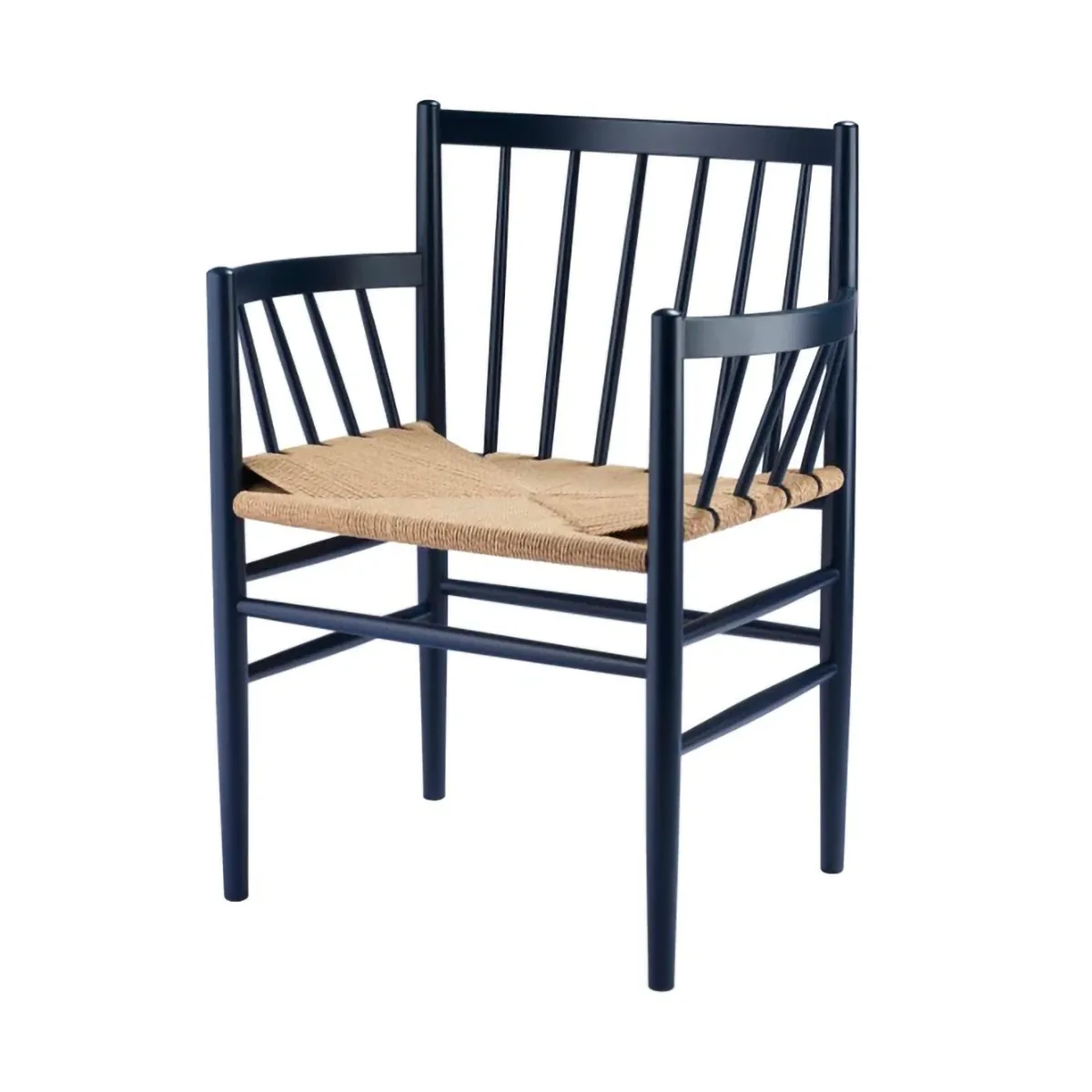 J81 chair with arms, Steel blue beech-paper cord FDB Møbler