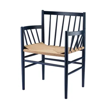 J81 chair with arms - Steel blue beech-paper cord - FDB Møbler