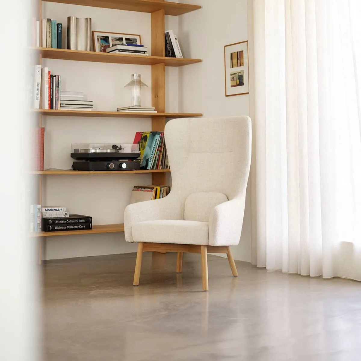 L35 Gesja Wing Chair armchair, Beige-lacquered oak FDB Møbler