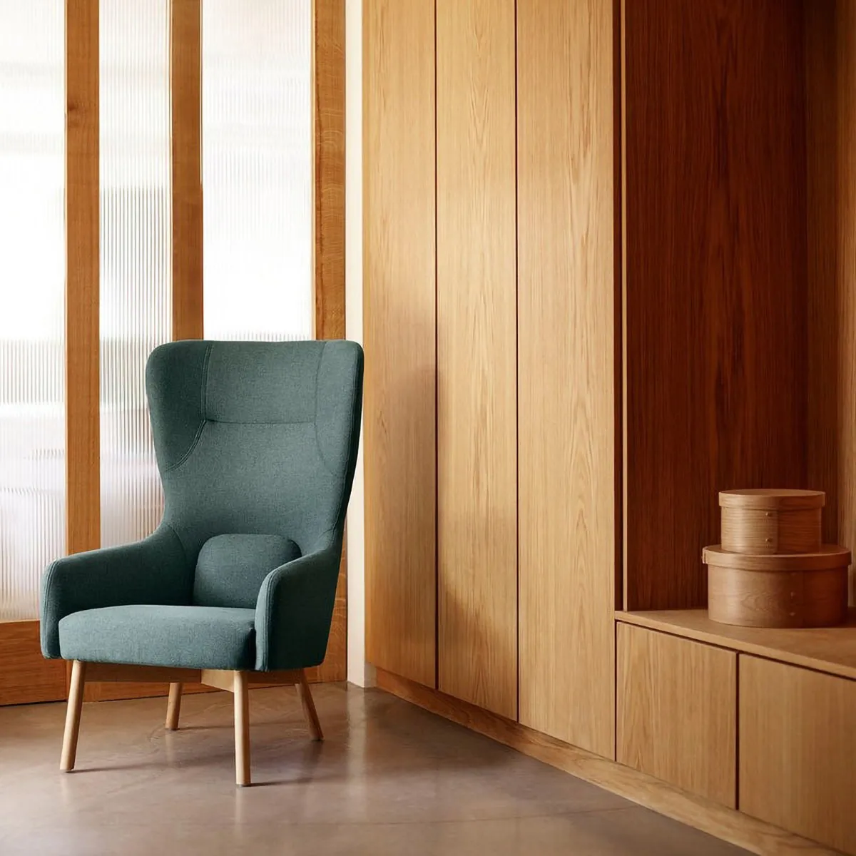 L35 Gesja Wing Chair armchair, Green-lacquered oak FDB Møbler