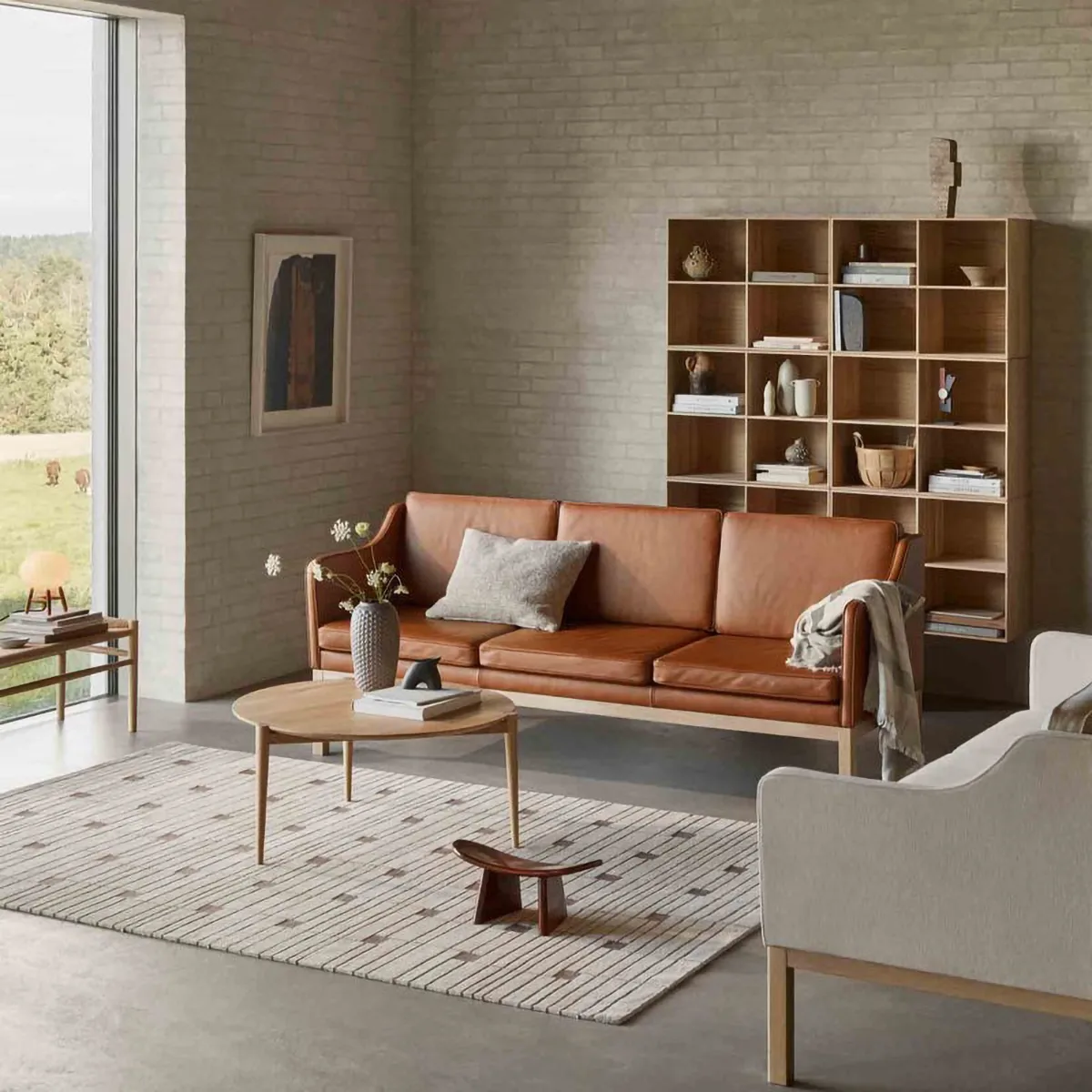 MK46 Mogens Koch 3-seater sofa, Lacquered oak-cognac leather FDB Møbler