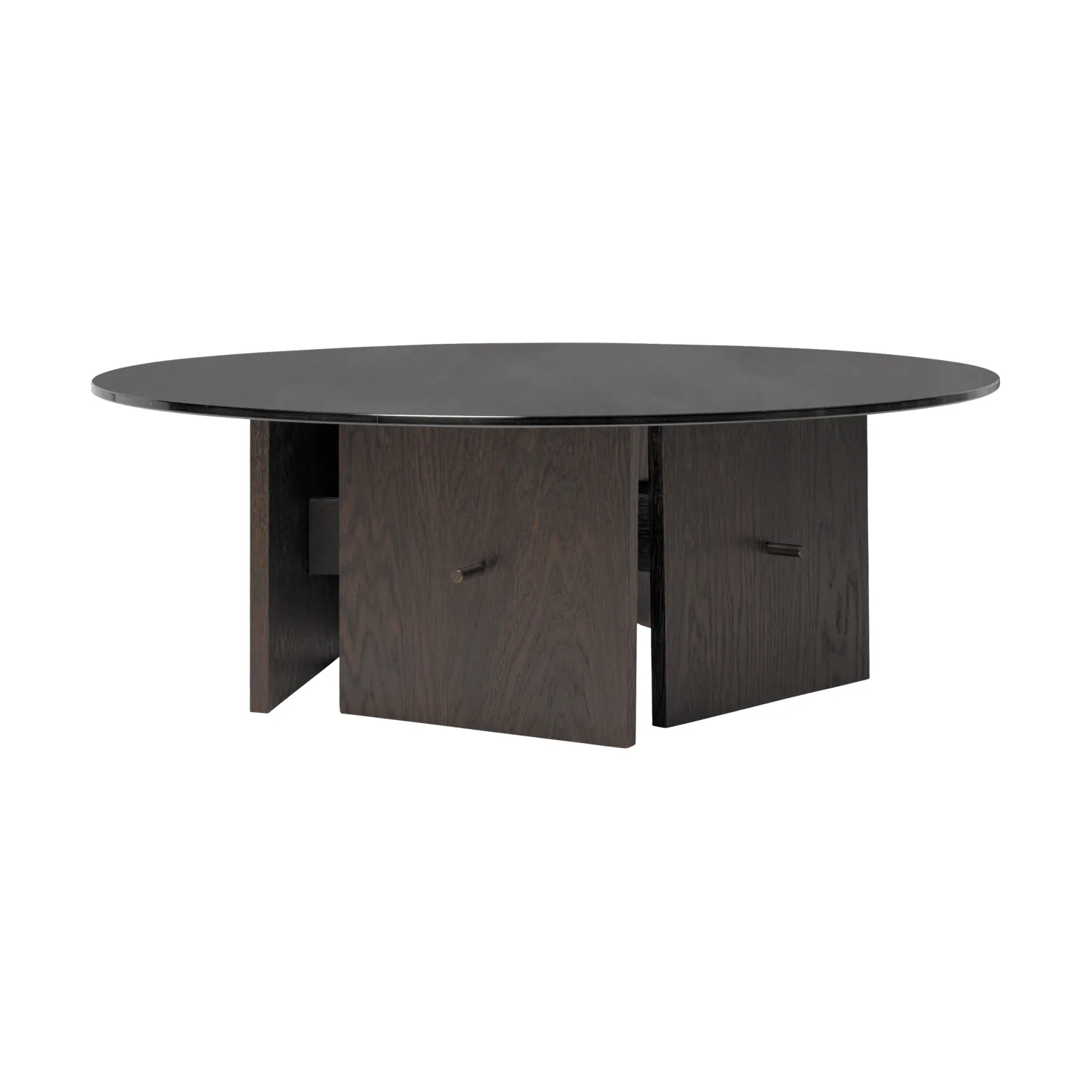 Aukko coffee table, Dark stained oak, glass, Ø90x32 cm Ferm Living