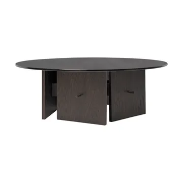 Aukko coffee table - Dark stained oak, glass, Ø90x32 cm - Ferm Living