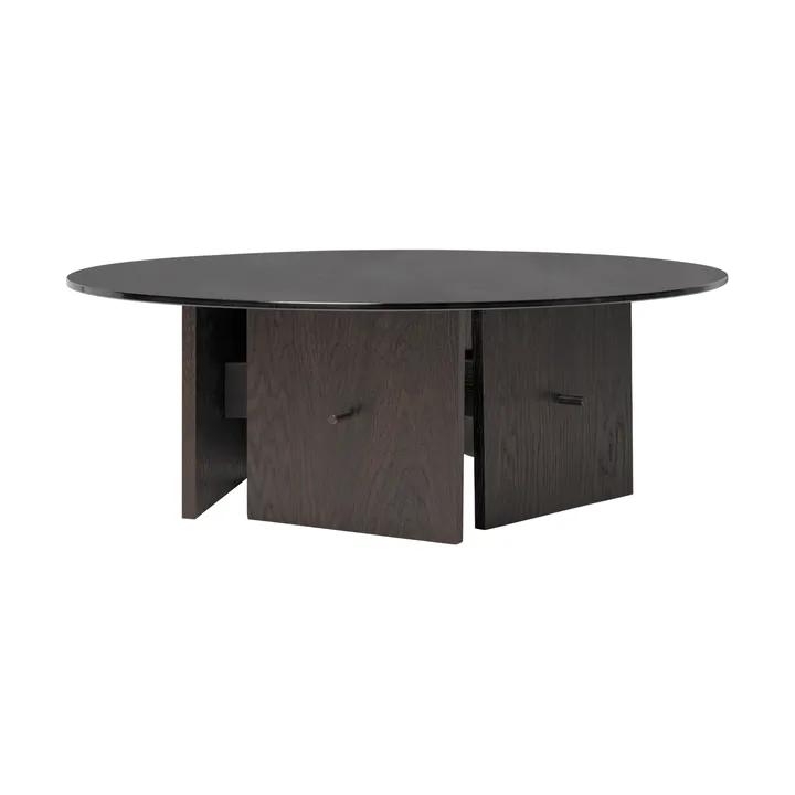 Aukko coffee table - Dark stained oak, glass, Ø90x32 cm - Ferm Living
