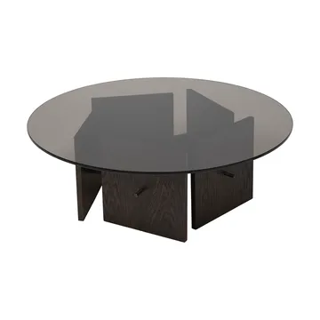 Aukko coffee table - Dark stained oak, glass, Ø90x32 cm - Ferm Living