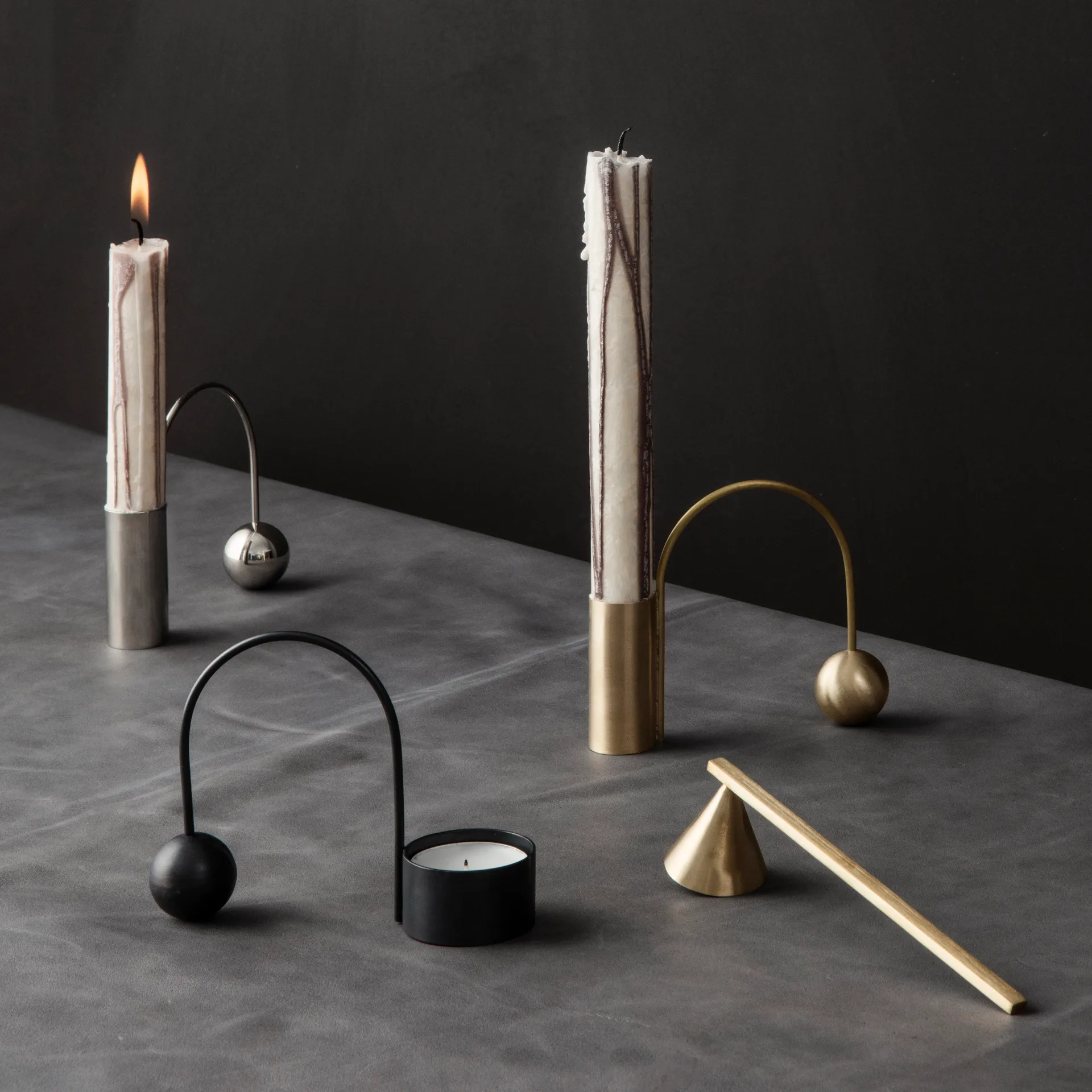 Balance black candle sticks, tea light Ferm Living
