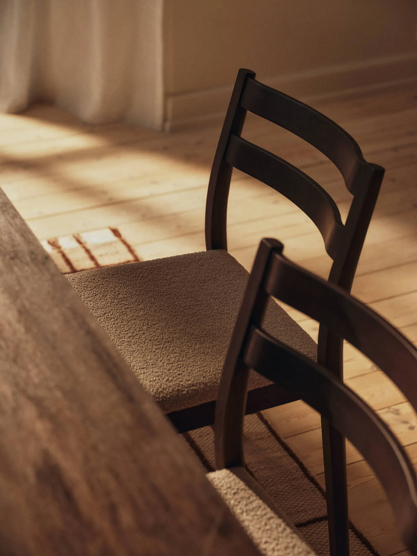 Boda chair, Upholstered seat soft bouclé, dark-stained beech-natural Ferm Living