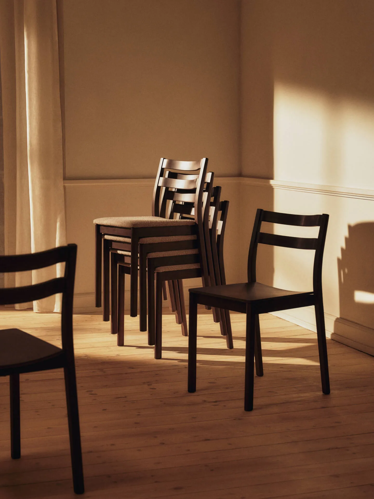 Boda chair, Upholstered seat soft bouclé, dark-stained beech-natural Ferm Living