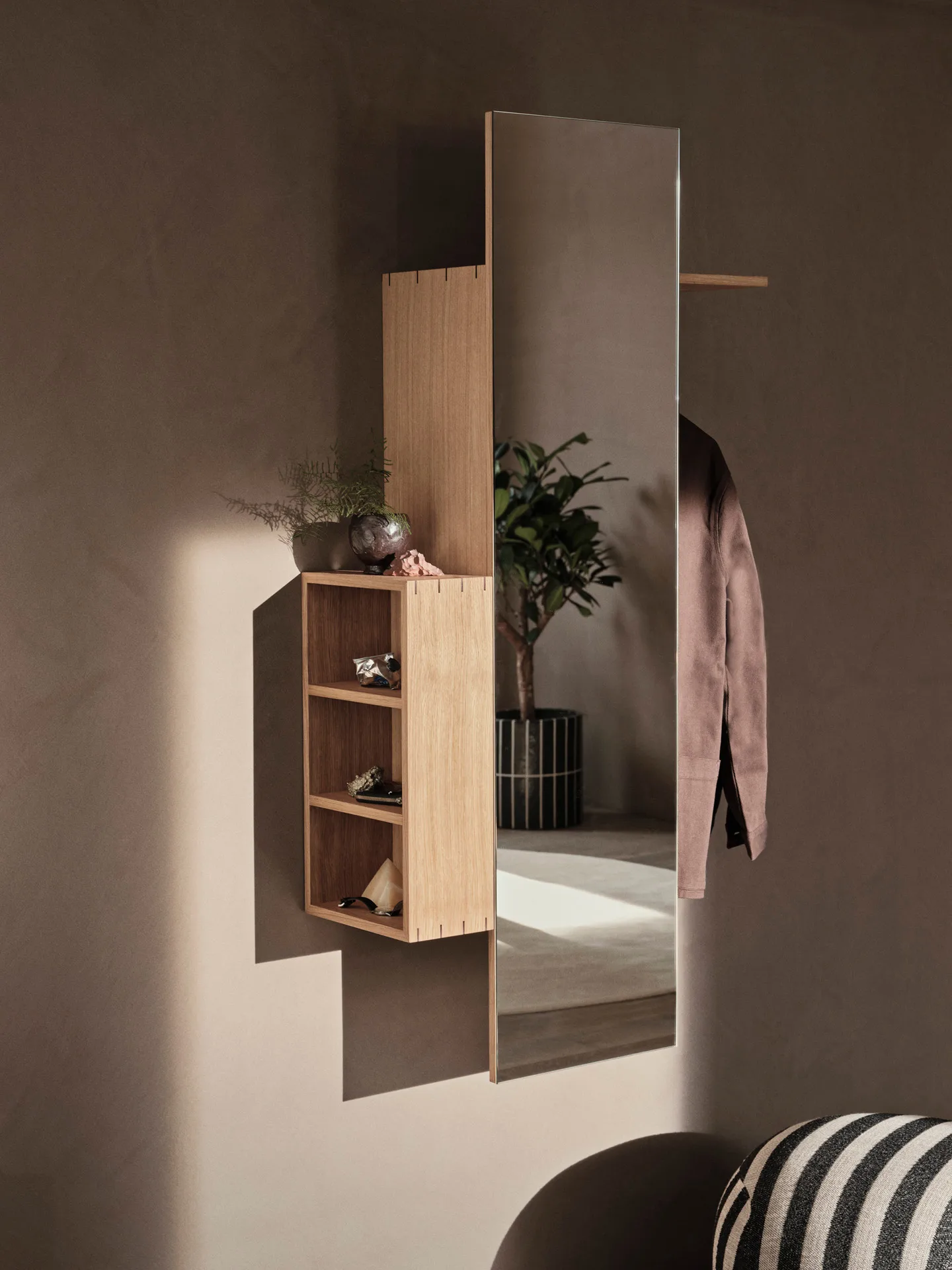 Bon hallway cabinet coat rack with mirror, Oiled Oak Ferm Living