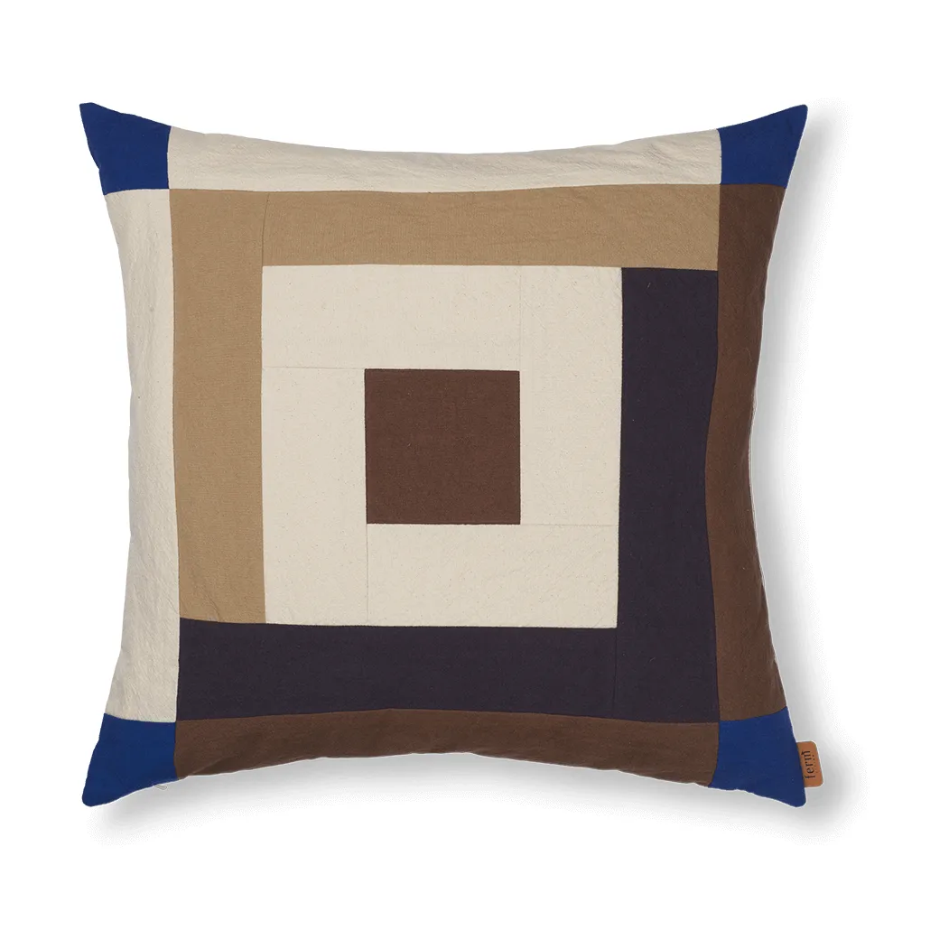 Border patchwork cushion cover 50x50 cm, Carob brown-bright blue Ferm Living