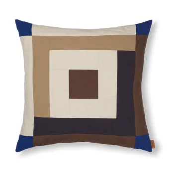 Border patchwork cushion cover 50x50 cm - Carob brown-bright blue - Ferm Living