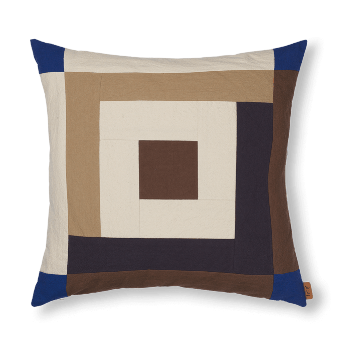 Border patchwork cushion cover 50x50 cm - Carob brown-bright blue - Ferm LIVING