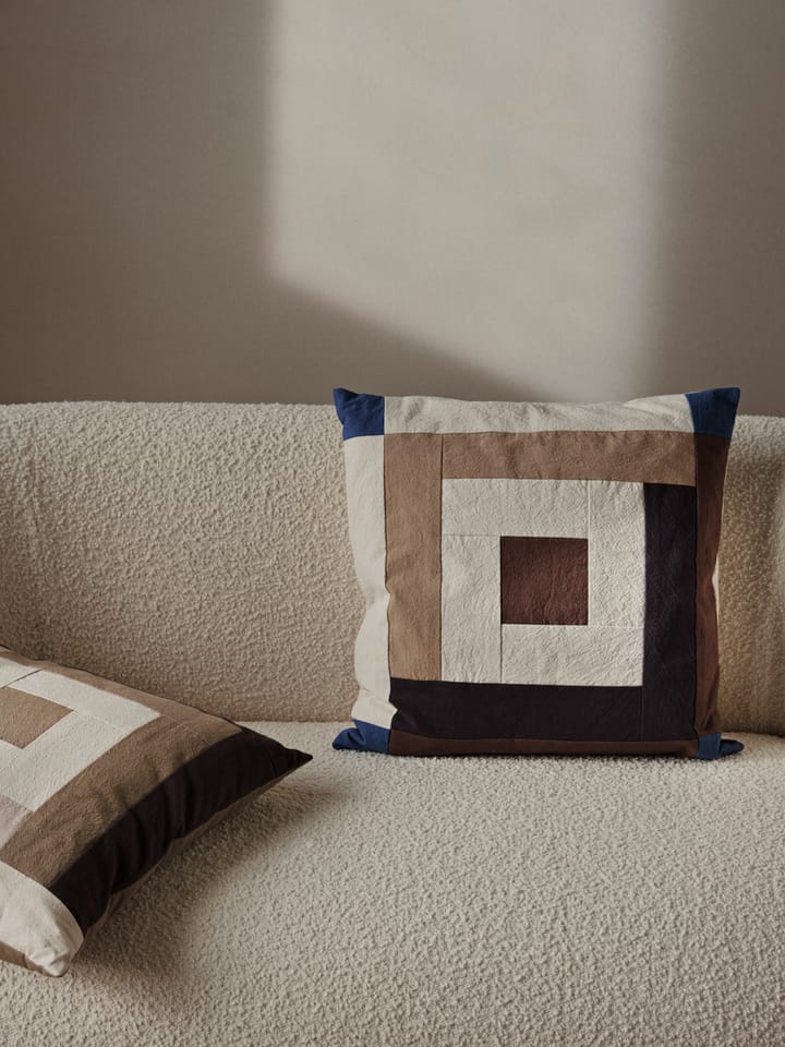 Border patchwork cushion cover 50x50 cm - Carob brown-bright blue - ferm LIVING