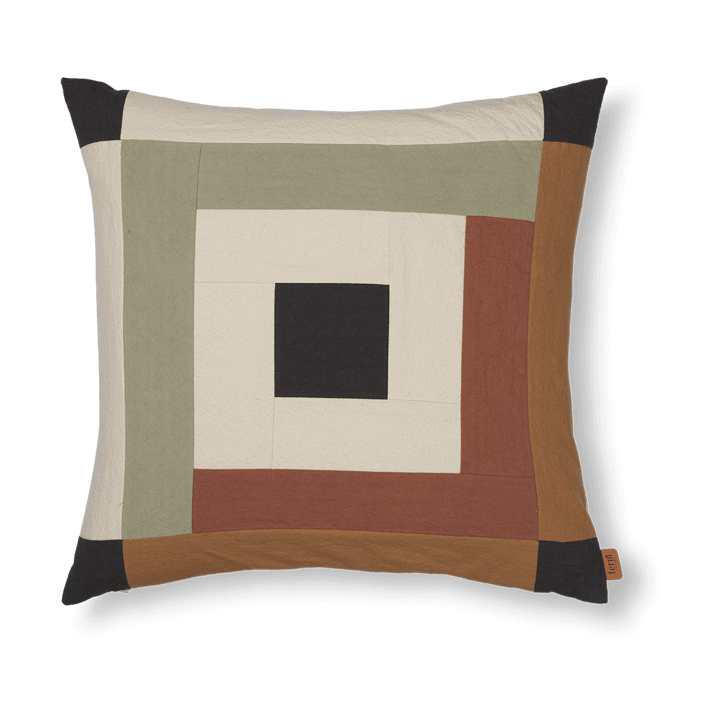 Border patchwork cushion cover 50x50 cm - Dark sage-red brown - Ferm LIVING