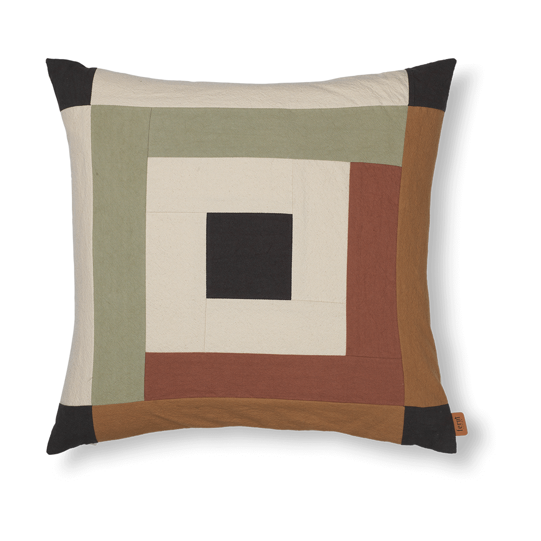 Ferm Living Border patchwork cushion cover 50x50 cm Dark sage-red brown