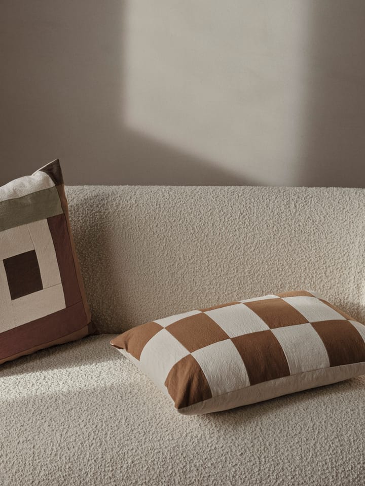 Border patchwork cushion cover 50x50 cm - Dark sage-red brown - ferm LIVING