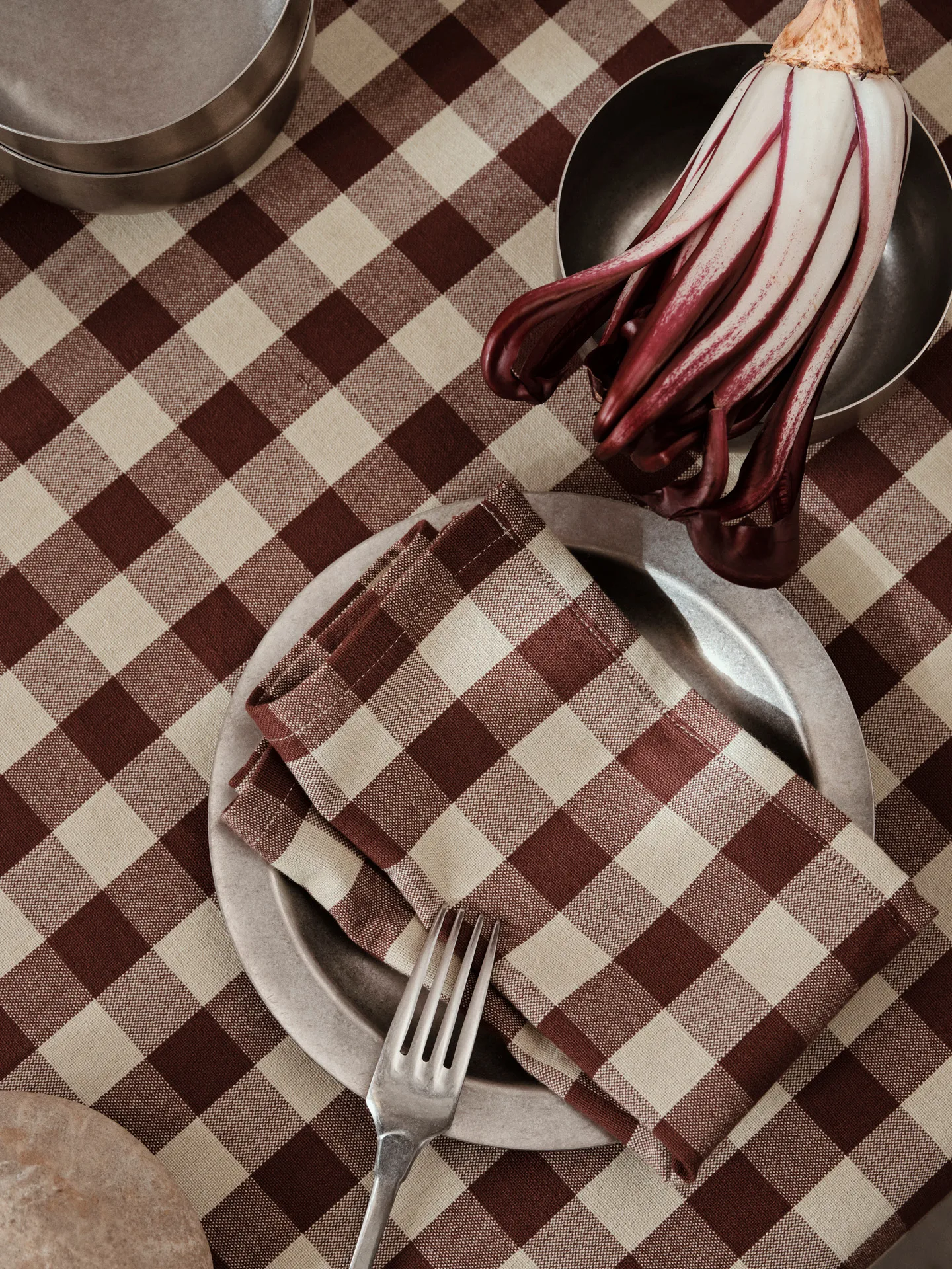 Bothy Check cotton napkin 40x40 cm 4-pack, Cinnamon-grey green Ferm Living